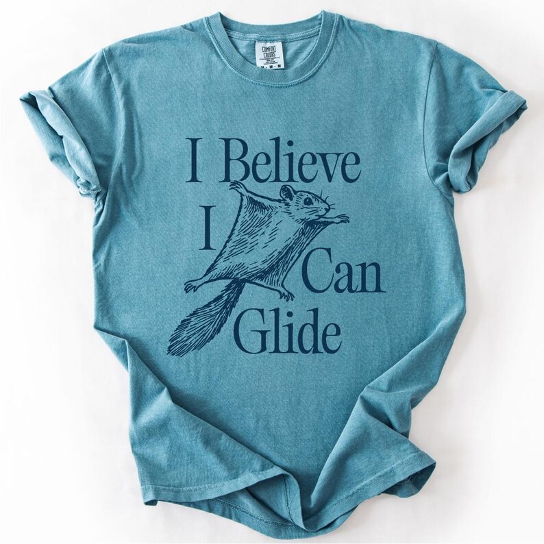 Flying Squirrel Graphic Tee, Funny Woodland Shirt Blue Jean