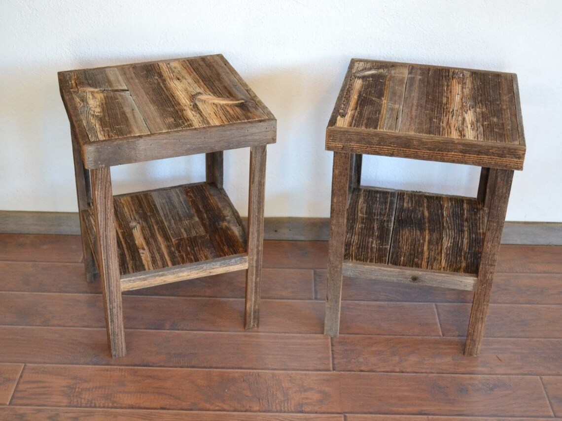 Eco friendly barnwood wood end table or night stand pair Etsy