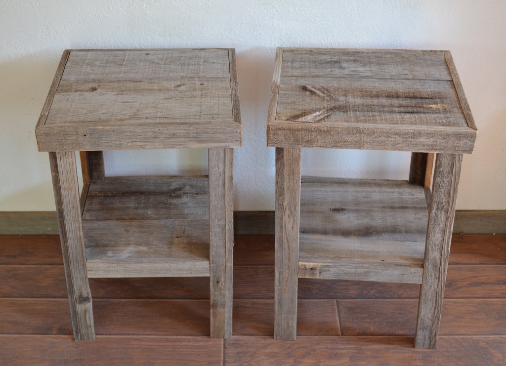 Reclaimed barnwood wood end table or night stand pair Etsy