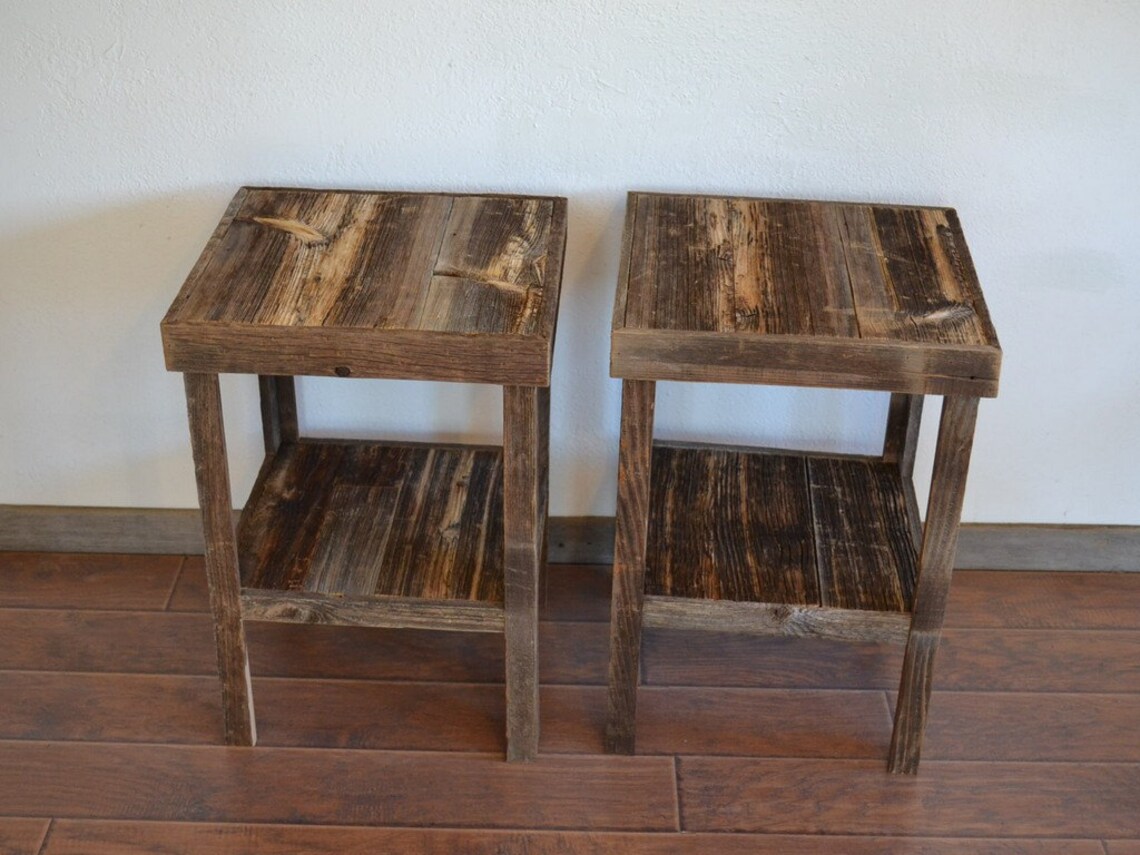Eco friendly barnwood wood end table or night stand pair Etsy