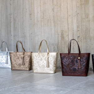 Hand Tooled Leather Purse METALLIC SILVER Tooled Bag Elegant and Luxury Handbag Handcrafted Tote Carved Leather Bag Tote Leather Bag. Etsy