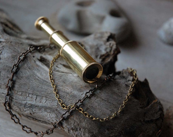 Telescope Necklace Mini Telescope, Spyglass, Nautical, Antique Brass