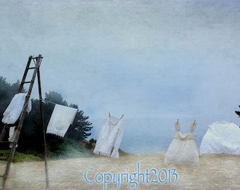 Laundry Photo, set of Greeting Cards -  Your Choice of images, clothesline, window, white flowers