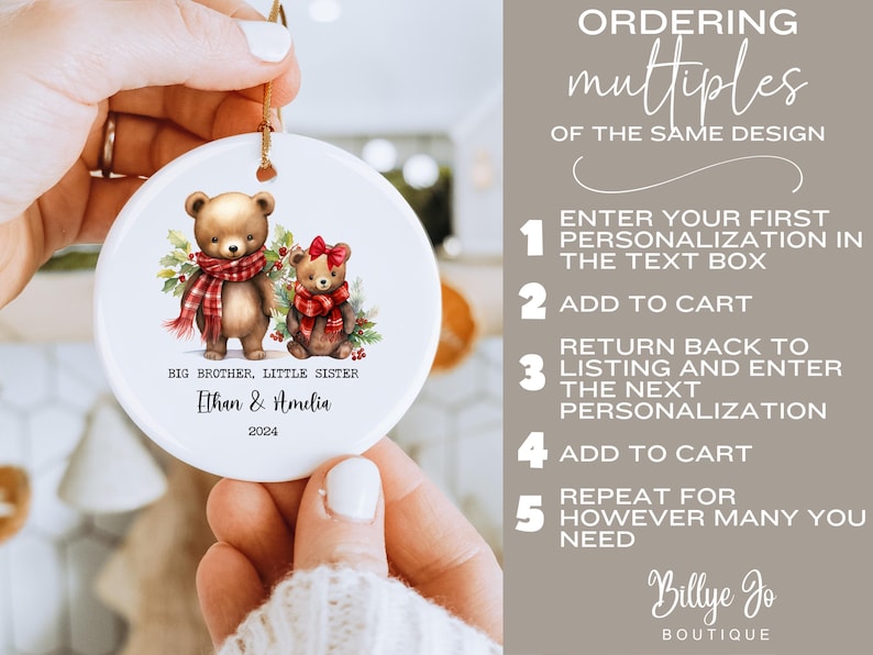 Big Brother Little Sister Christmas Ornament Personalized Sibling First
