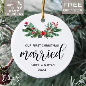 First Christmas Married Ornament Mr and Mrs Christmas Ornament Keepsake Personalized Wedding Gift Custom Mr Mrs Christmas Greenery Ornament