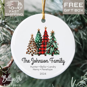 Personalized Family Christmas Ornament Family Keepsake Ornament Custom Family Christmas Gift Family Buffalo Plaid Christmas Trees Ornament