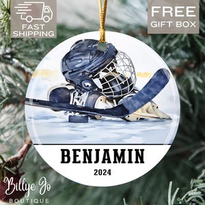 Custom Sports Christmas Ornament Kids Christmas Ornament Hockey Ornament Gift for Hockey Players Gift for Sports Lovers Watercolor Photo