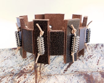 Hand Carved Zen Inspired Leather Cuff Bracelet, Handmade Leather Jewelry, Leather Accessories for Women