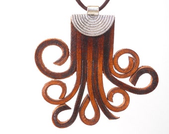 Leather Fringe Octopus Necklace, Unique Leather Jewelry, Handmade, Women's Leather Accessories