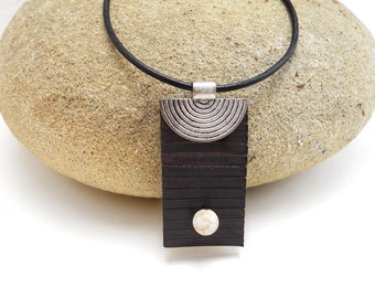 Black Zen Inspired Leather Necklace with Single Bead, Handmade Leather Jewelry, Women's Leather Accessory