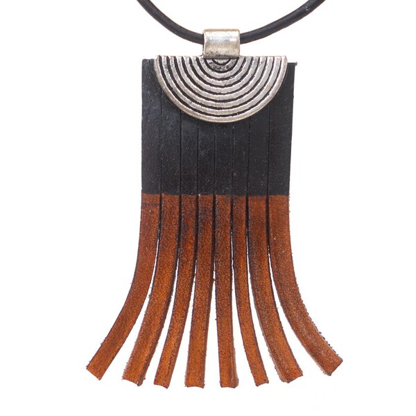 Leather Fringe Necklace, Black and Brown Leather Jewelry, Handmade Leather Accessories for Women