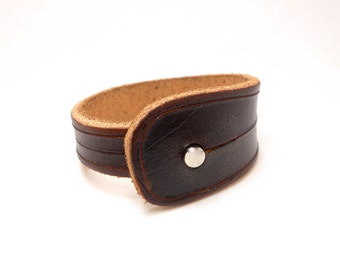 Unisex Leather Wristband, Chestnut Brown Leather Jewelry, Leather Accessories, Rawhide Leather