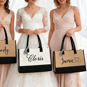 Personalized Bridesmaid Tote Bag – Custom Name Jute Beach Bag for ...