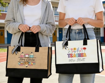 Personalized Teacher Tote Bag, Custom Name Work Bag, Back To School Gift for Teachers