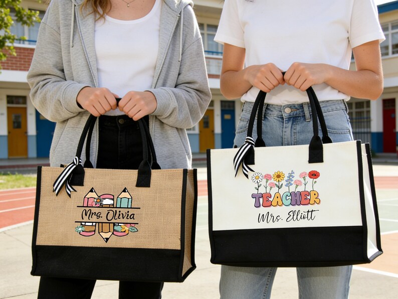 Personalized Teacher Tote Bag, Custom Name Work Bag, Back to School ...