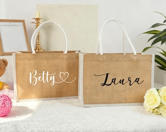 Personalisierte Jute-Einkaufstasche, Benutzerdefinierte Jute-Taschen mit Namen, Monogramm-Strandtasche für Sie