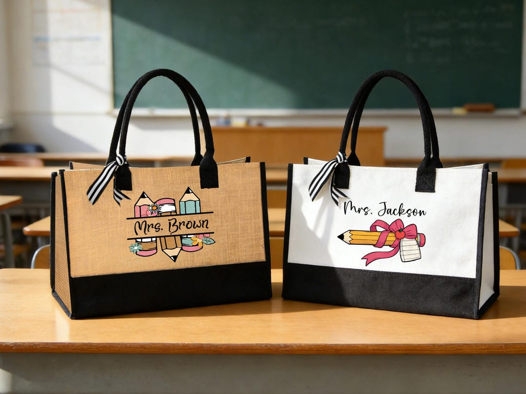 Personalized Teacher Tote Bag, Custom Name Gift Bags, Educator Work Bag ...