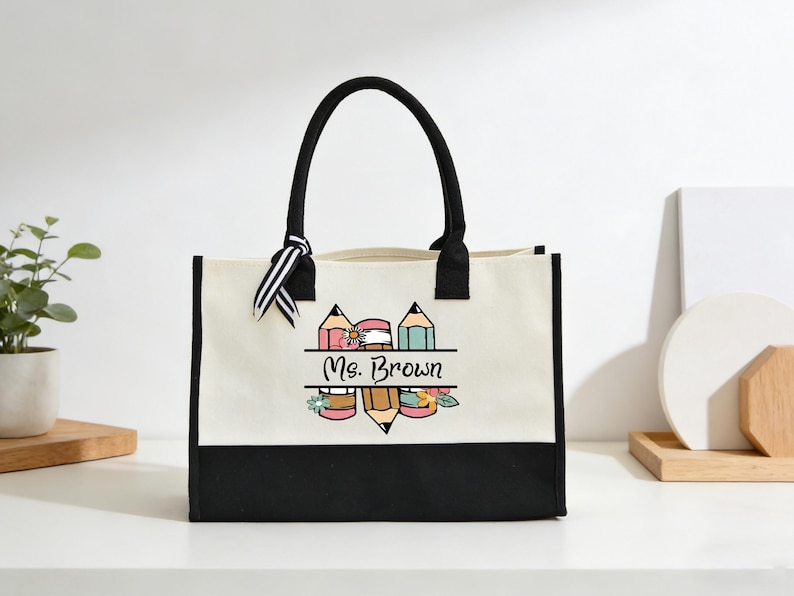 Personalized Teacher Tote Bag, Custom Name Work Bag, Back to School ...