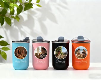Vaso de acero inoxidable con foto personalizada: taza de viaje con nombre personalizado para San Valentín