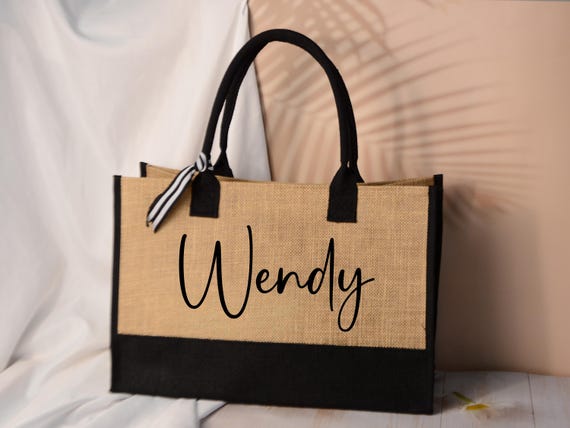 Personalized Burlap Tote Bag, Custom Name or Logo, Monogram Beach Bag for Wedding