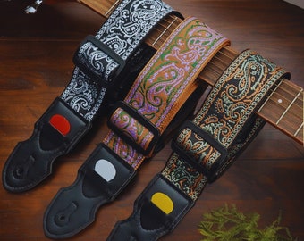 Musical Accessorie for Men - Embroidered Guitar Strap Acoustic Bass Jacquard Weave Guitar Band, Musical Birthday Gift for Father Husband Dad