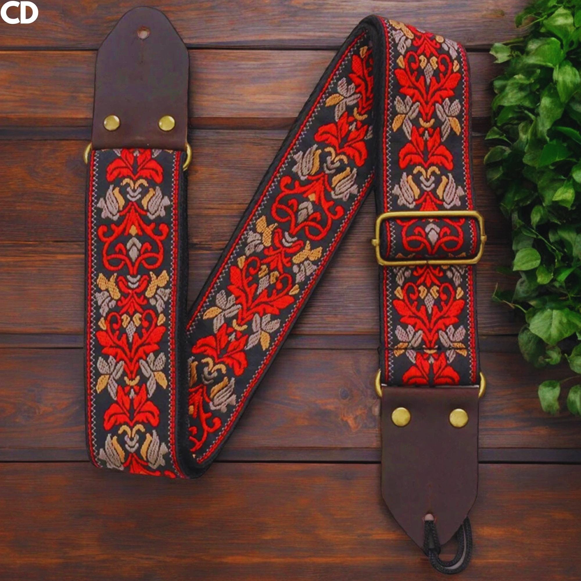 Musical Accessorie Colorful Embroidered Adjustable Guitar Accessorie Vintage Strap, Music Lover guitarist gift