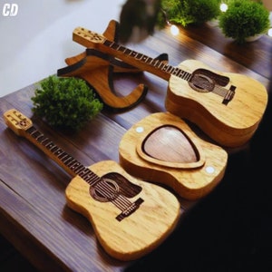 Engraved Pick Case Guitar Box Wooden Unique Guitar Pick Gift for Dad Him Mom Father