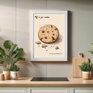 Cookie Wall Art | Digital Food Art for Kitchen Decor | C Is For Cookie And That&#39;s Good Enough For Me | Cookie Lover Print Art