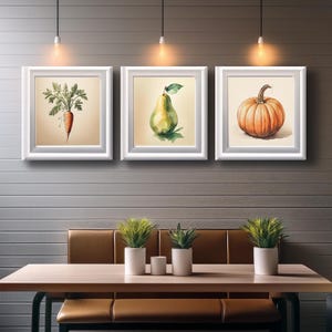 Kitchen | Restaurant Wall Art Trilogy Food Poster Veggie Illustration Hand Drawn Printable Minimalist Fruits and Veggies Wall Art