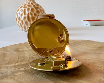 Vintage Kerosene Lighter Round Gold Pocket Collectible Refillable Brass Smoky Accessory Flint Wheel Unique Gift Men