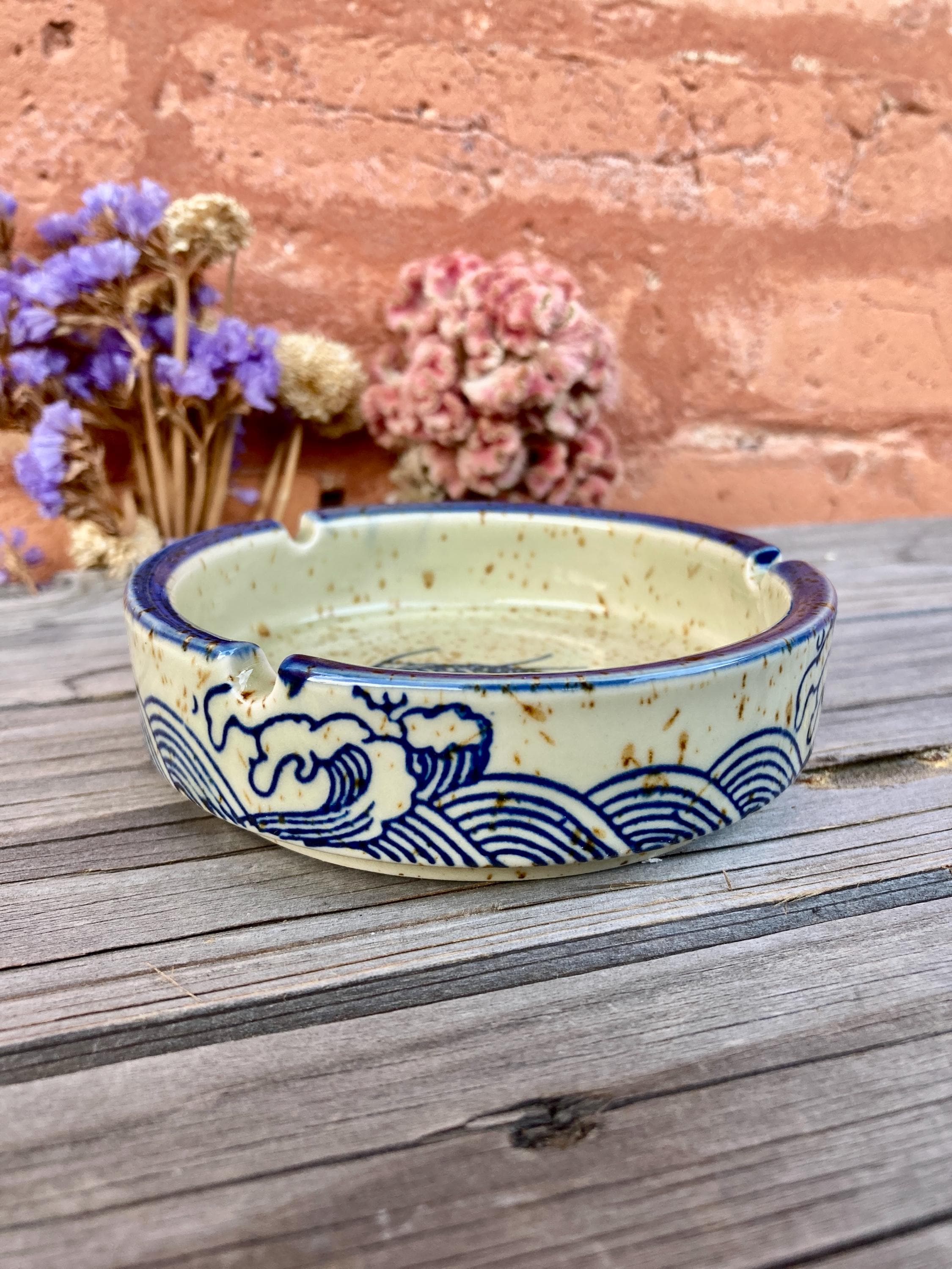 Handmade Ceramic Ashtray Vintage Retro Japanese Style Glazed