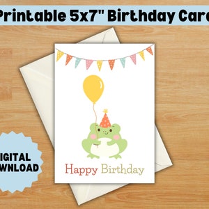 Druckbare Kinder-Frosch-Geburtstagskarte, sofortiger Download, 5x7-Zoll-Karte, lustiges und entzückendes Tierdesign für Kindergeburtstage
