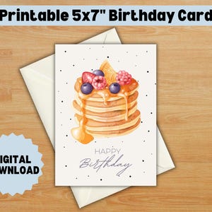 Printable Water Color Birthday Cake Birthday Card, Instant Download, 5x7" Card, Elegant Water Color Illustration for Birthdays
