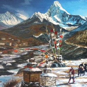 Made in Nepal, Mount Everest, Wall Hanging, Wall Decor, Oil Painting, Acrylic Painting, Nepali culture.
