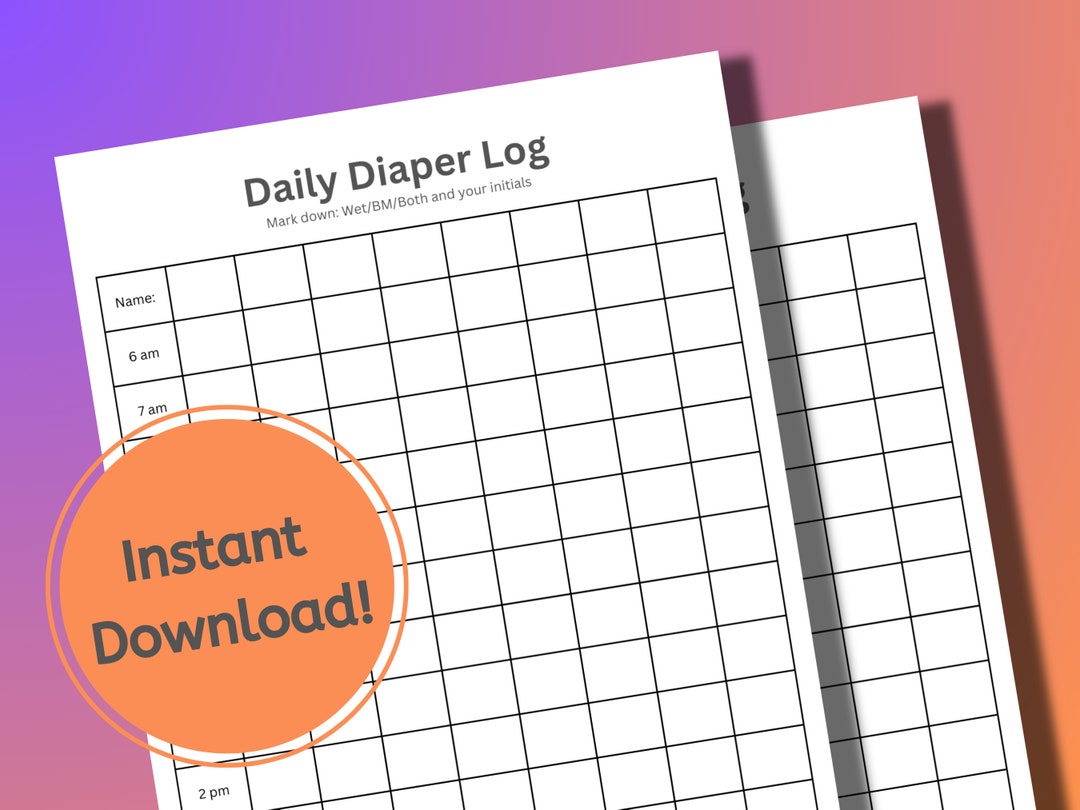 Printable Diaper Changing Log, Daily Daycare or Parent Downloadable ...
