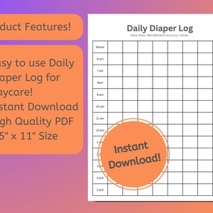 Printable Diaper Changing Log, Daily Daycare or Parent Downloadable ...