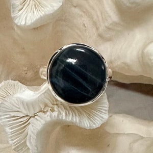Beautiful Blue Tiger&#39;s Eye Ring Size 8.5