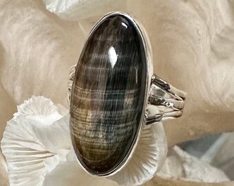 Beautiful Blue Tiger's Eye Ring Size 9.5