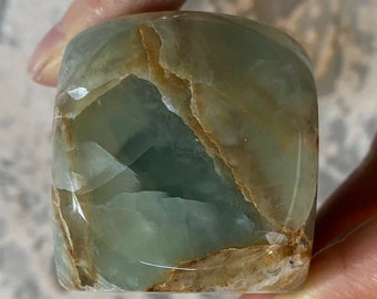 Beautiful Display Polished Paperweight Calcite Free Form Layered Blue Agate Onyx Carving Cube Lemurian Aquatine