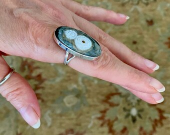 Beautiful Large Ocean Jasper Ring Size 8