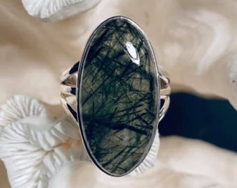 Beautiful Rutilated Prehnite Quartz Ring Size 9