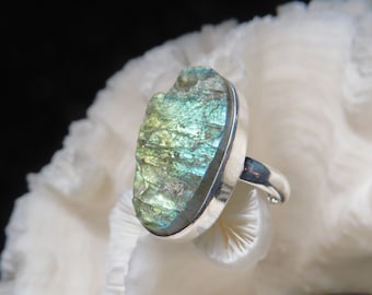 Iridescent Rough Labradorite Ring Size 9.25