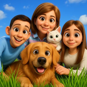 Custom Pixar Style Cartoon Portrait – Personalized Animated Family, Pet or Couple Gift Custom Cartoon Pet Portrait Pet Photo Custom Cartoon