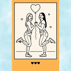 Custom Line Art Portrait for Couple - Minimalist Cartoon Style Illustration, Personalized Custom Line Art Cartoon Portrait Love Gift