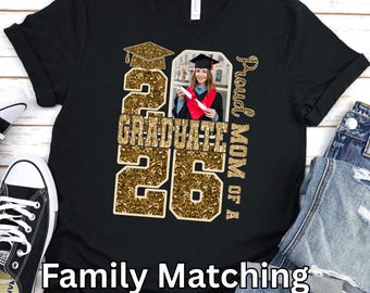 Proud Mom Senior 2026 Shirt Personalized Graduate Photo Glitter Graduation Mom Tee Custom High School College Class of 2026