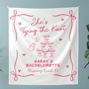 Tying the Knot Bachelorette Sign Personalized Bow Theme Custom Banner for Bride Party Girls Trip Photo Backdrop Coquette Bow Tapestry