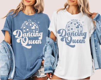 Dancing Queen Bachelorette Shirt Custom Disco Party Tee Bride Matching Squad Retro 70s Comfort Colors Shirt Last Disco Theme Last Rodeo Tee