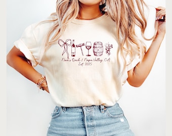 Custom Napa Valley Wine Bachelorette Doodle Shirt Bride Name Location Year Girls Trip Tee Winery Party Tshirt Bride On Cloud Wine Bride Gift