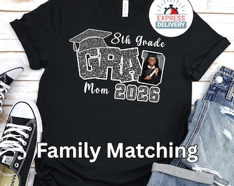 Class of 2026 8th Grade Graduate Shirt Personalized Name Middle School Graduation Tee Student Gift Eighth Grade Celebration Outfit