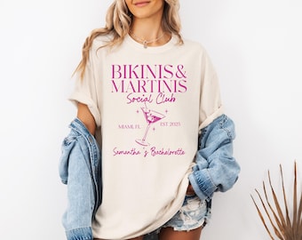 camiseta de martinis y bikinis, camiseta de despedida de soltera de bikinis y martinis, camiseta de despedida de soltera personalizada, camiseta de despedida de soltera de fiesta final, camiseta de novia